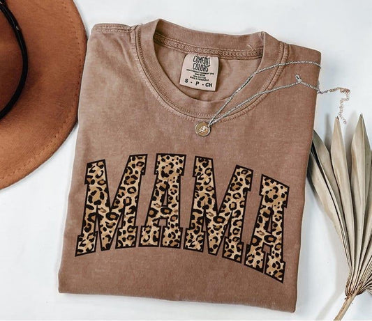 Comfort Colors Leopard Print Mama T-Shirt, Gift for Mom, Retro Mom Tee, Mother's Day Gift, Vintage Cheetah Mama Tshirt, Varsity New Mom Gift