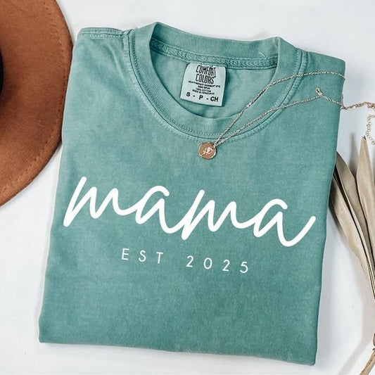 Comfort Colors Mama Est Year Shirt, Mothers Day Gift For Mom, Custom Mama T-Shirt, Pregnancy Announcement, Unique Mom Gift, Mom Birthday Gift