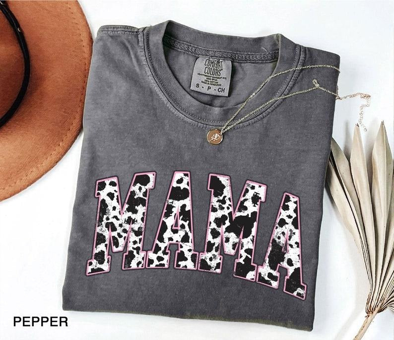 Comfort Colors Mama Pink Cow Western T-shirt, Western Mama T-Shirt, Retro Mama Varsity Shirt, gift for mothers Day...