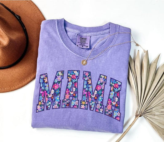 Comfort Colors Mama Shirt, Floral Mom Spring Tee, Trendy Mom Shirt, Women's Flower Mama Tee, Spring Pregnancy Reveal Gift For New Mom Cotton Fabric