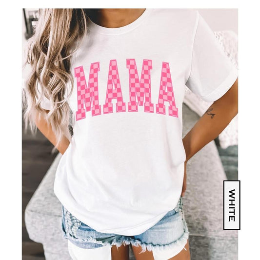 Comfort Colors Mama Shirt, Pink Check Mama Shirt, Mother's Day Shirt, New Mom Gift, Retro Mom Tshirt, Coquette Pink Check Mama Tee, Vintage Checker Mo
