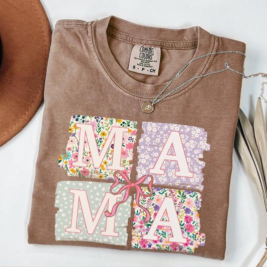 Comfort Colors Mama T-Shirt, Coquette Bow Mama T-Shirt, Floral Mom Shirt, Spring Mama T-Shirt, Springtime Mom Tee, Mothers Day Gift, New Mom
