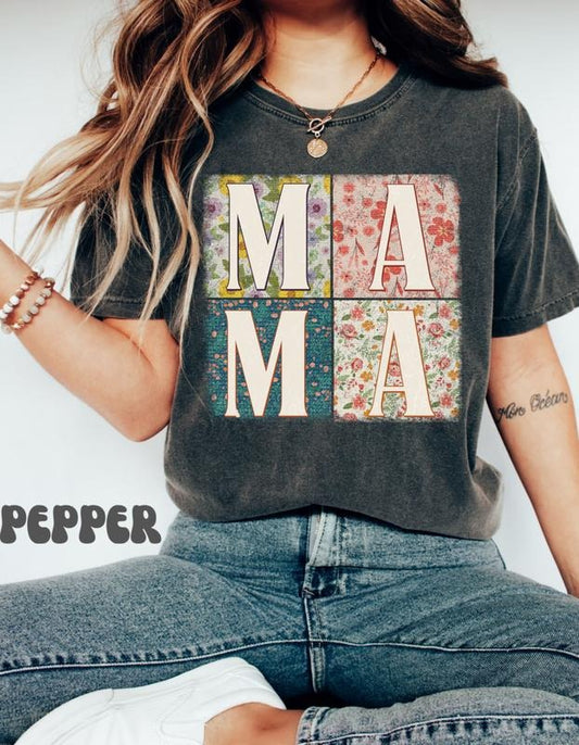Comfort Colors Mama T-Shirt, Wildflowers Mama T-Shirt, Retro Mom T-Shirt, Mother's Day Gift, Flower Shirts for Women, Floral New Mom Gift