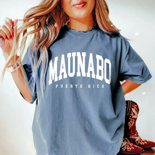 Comfort Colors Maunabo Shirt, Puerto Rico Vintage Varsity Aesthetic, Trendy Travel Destination Gift, Weekend Trip Fabric Top Garment Womenswear Cotton Traditional