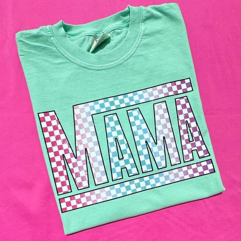 Comfort Colors Multi-Color Checkered Mama Comfort Colors Mother's Day T-Shirt Womenswear Hoodie, Sweatshirt | DripVista.com