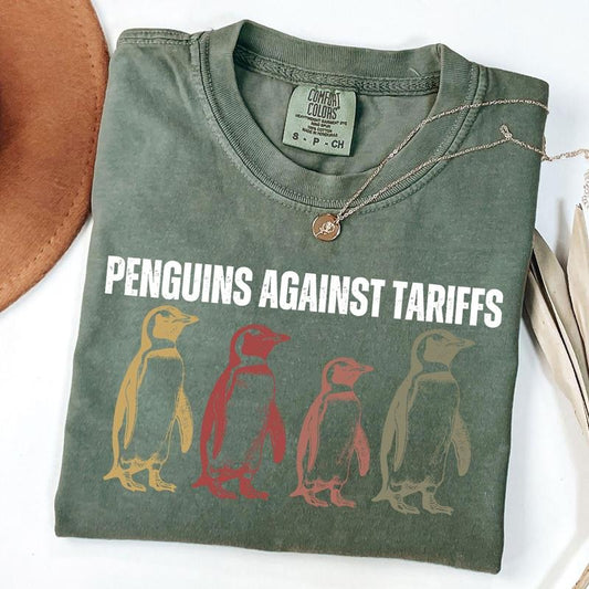 Comfort Colors Penguins Against Tariffs Shirt, Retro Penguin Lovers Lovers , We Stand With The Penguin Gift for Politically Minded