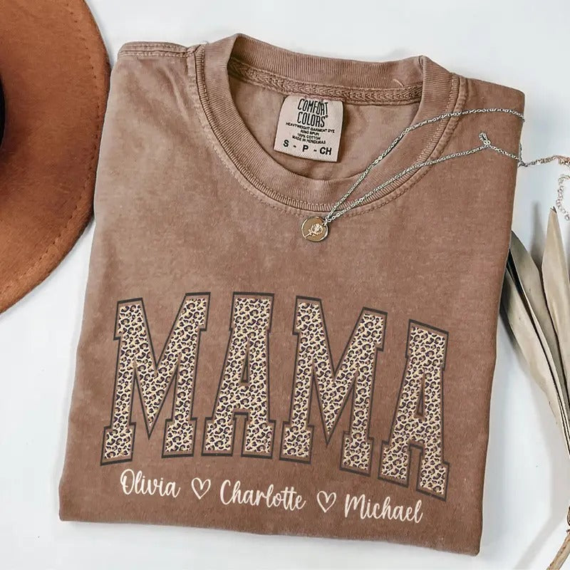 Comfort Colors Personalized Leopard Mama T-shirt, Mothers Day Gift, Personalized Mom Shirt, Retro Mama Tee Hoodie, Sweatshirt