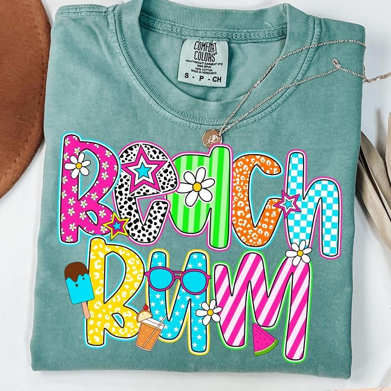 Comfort Colors Preppy Beach Bum T-Shirt, Vacation Shirt, Bright Summer Shirt, Vacation T-Shirt, Preppy Summer Vibes Colorful Summertime T-Shirt