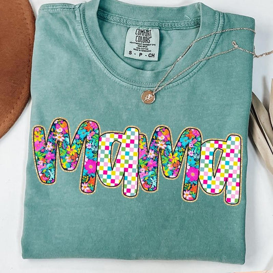 Comfort Colors Preppy Mama Floral T-Shirt, Retro Boho Floral Mama T-Shirt, Mama Shirt, Custom Preppy Mama Shirt,  Mothers Day T-Shirt