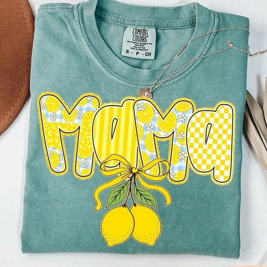Comfort Colors Preppy Mama Lemon Coquette Bow T-Shirt, Cute Lemon Floral Mama Shirt, Everyday T-Shirt, Custom Preppy Mama, Summer Mama Shirt