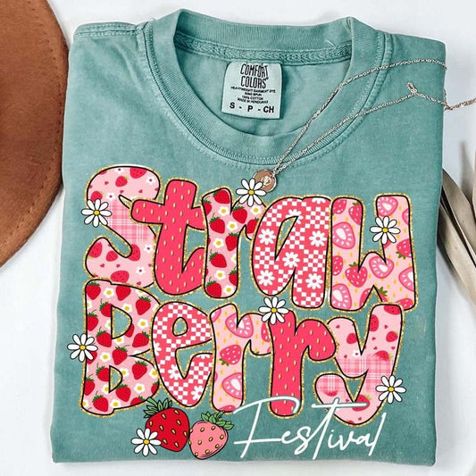 Comfort Colors Preppy Strawberry Festival Shirt, Preppy Strawberries T-Shirt, Strawberry Festival Shirt, Summer Strawberry T-Shirt, Floral Shirt