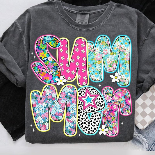 Comfort Colors Preppy Summer Floral T-Shirt, Beach Shirt, Hello Summer T-Shirt, Summer Brushstroke T-Shirt