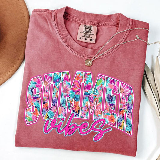 Comfort Colors Preppy Summer Vibes Shirt, Retro Floral Summer T-Shirt, Summer Brushstroke Tee, Hello Summer TShirt, Girly Summer Coquette Tee