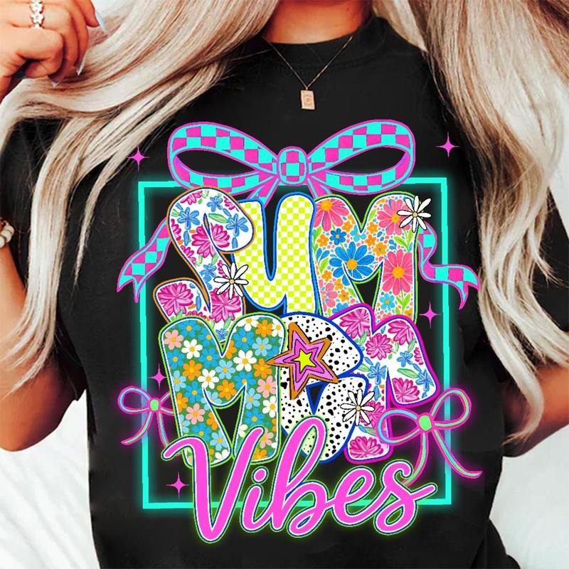 Comfort Colors Preppy Summer Vibes T-Shirt, Summer Brushstroke Shirt, Hello Summer T-Shirt, Girly Summer Coquette Shirt, Beach T-Shirt