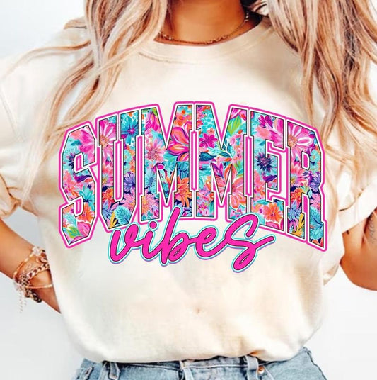 Comfort Colors Preppy Summer Vibes T-Shirt, Summer Brushstroke T-Shirt, Hello Summer Shirt, Girly Summer Coquette Shirt, Beach T-Shirt