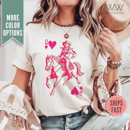 Comfort Colors Queen of Hearts Cowgirl T-Shirt, Queen of Hearts Playing Card T-Shirt, Cowgirls Western Tee, Playing Card T-Shirt
