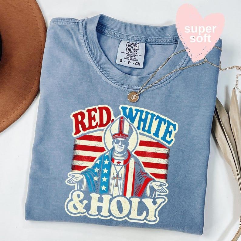 Comfort Colors Red White Holly Shirt,Pope Leo XIV T-Shirt,Robert Francis Prevost First American Pope Shirt,First American...