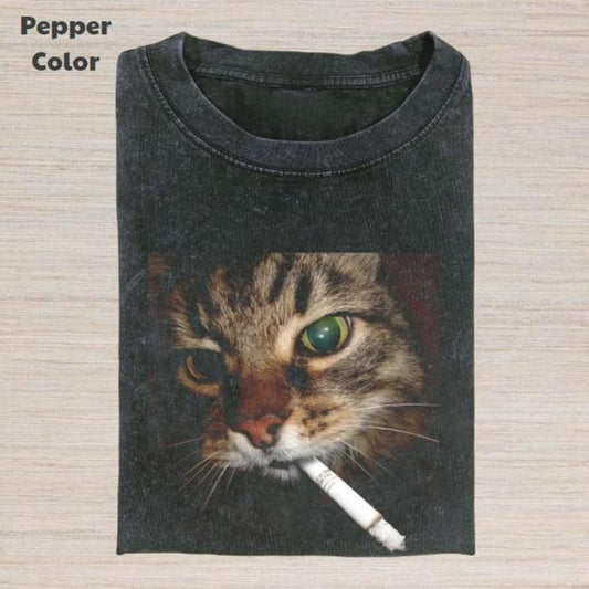 Comfort Colors Retro Funny Vintage Graphic Tee, Cat Smoking T-Shirt, Animal Shirt, Unisex Meme Cringe Funny Dumb Shirt, Gift For Men Women, Menswear Womenswear Streetwear Cotton Comfort