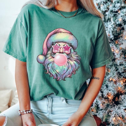 Comfort Colors Retro Glitter Pastel Santa Women's Short Sleeve Graphic T-Shirt - Womenswear, Top