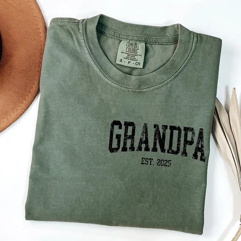 Comfort Colors Retro Grandpa EST Shirt, Gift Grandpa, Pocket Grandpa Shirt, Fathers Day Shirt Cotton Fabric Menswear Top