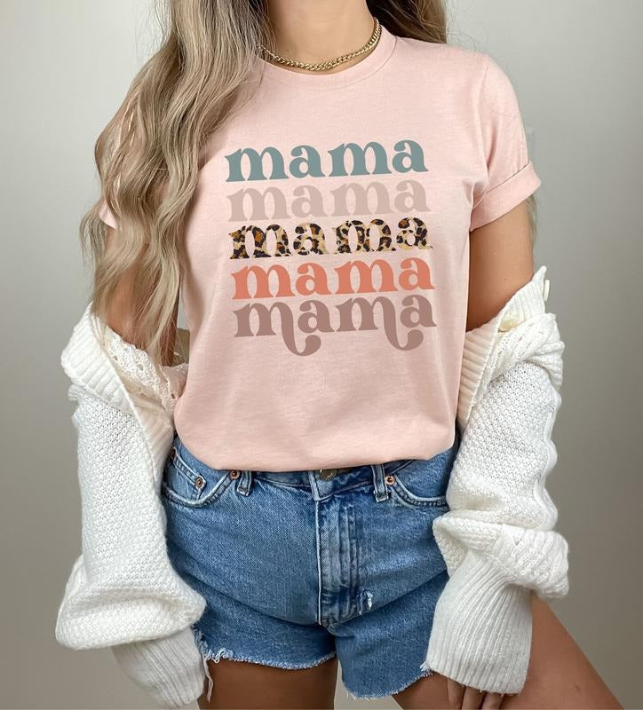 Comfort Colors Retro Mama Shirt, Leopard Mama Shirt, Motherhood Shirt, Cute Mom Shirt,Mothers Day Gift, Mama T-shirt,Mom Life Shirt