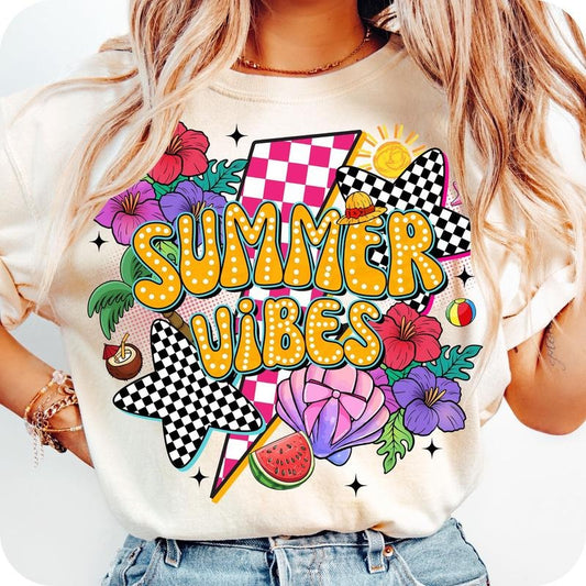 Comfort Colors Retro Summer Vibes T-Shirt, Aloha Summer Vibes T-Shirt, Beach T-Shirt, Tropical Summer Shirt, Summer Coquette Shirt