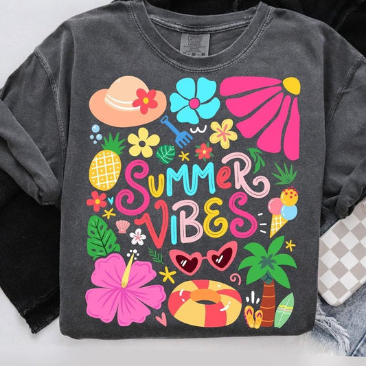 Comfort Colors Retro Tropical Summer Vibes T-Shirt, Retro Summer TShirt, Beach T-Shirt, Hello Summer T-Shirt, Brushstroke Summer