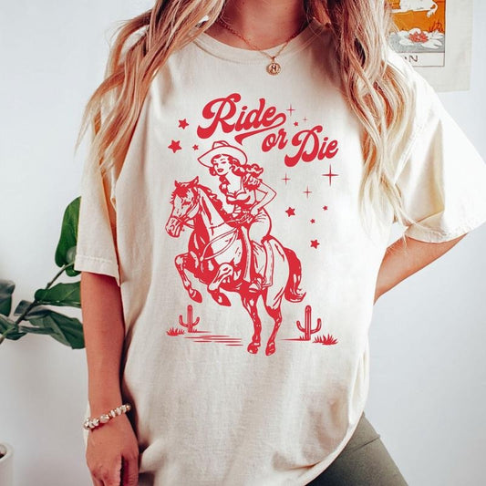 Comfort Colors Ride Or Die T-Shirt, Comfort Colors Western Wear T-Shirt, Vintage Retro Shirt, Cowgirl Shirt, Country Graphic Shirt