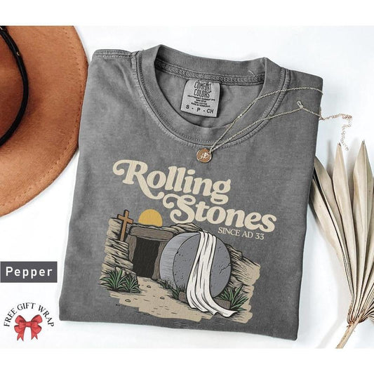 Comfort Colors Rolling Stones T-Shirt, Trendy Easter Clothing, Jesus Christ Shirt, Gift For Christian, Faith-Based Graphic Tee, Gift For Her