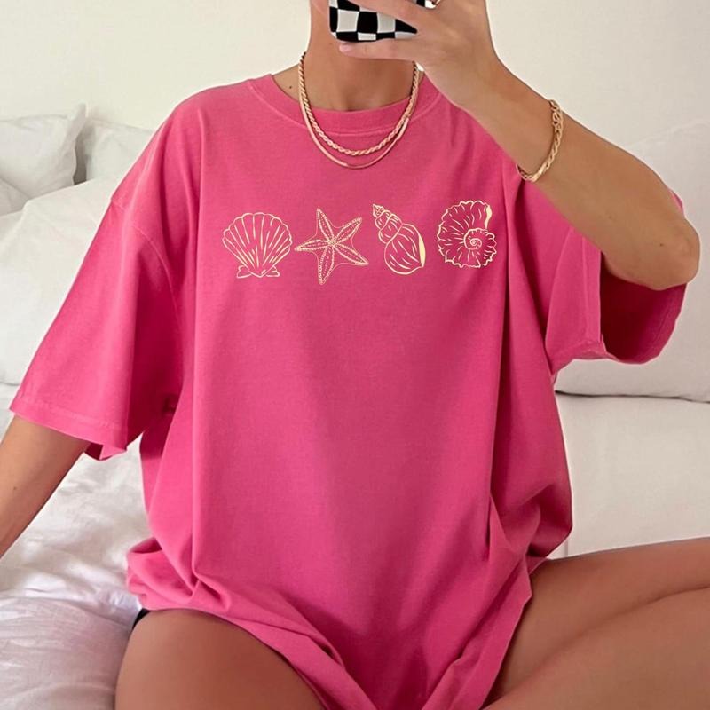 Comfort Colors SeaShell Shirt, Preppy Beach T-Shirt, Gift for Teen Girls, Coastal Aesthetic Tee, Oversized Ocean Lover...