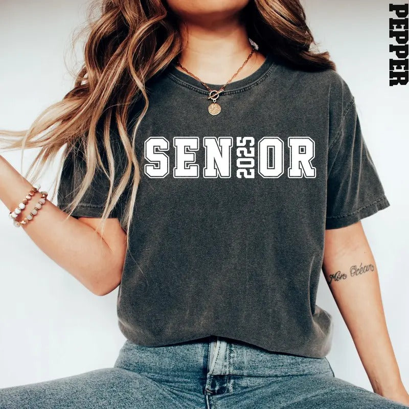Comfort Colors Senior 2025 Shirt, School Class Of 2025 Shirt, Retro Senior Tee, Graduation Shirt, Graduation 2025 Collar Cotton Fabric Top