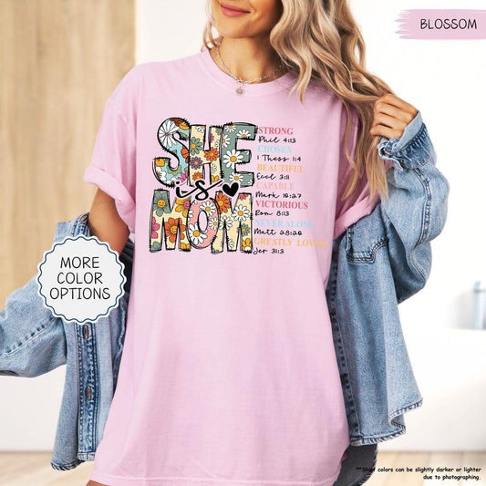 Comfort Colors She Is Mom Shirt, Christian Mom Shirt, Christian Mom Gift, Blessed Mom Shirt, Religious Gift For Mom, Mothers Day Shirt