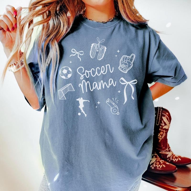 Comfort Colors Soccer Mama Shirt, Soccer Mom Club, Mothers Day Gift For Soccer Mom Cotton Fabric Top Traditional