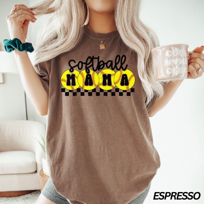 Comfort Colors Softball Mama T-Shirt, Retro Checkered Mama T-Shirt, T Ball Mom, Softball Mom Shirt, Gift for Mom, Sports Mom T-Shirt