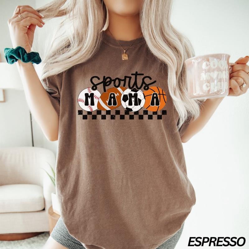 Comfort Colors Sports Mama T-Shirt, Checkered Mama T-Shirt, Baseball Mom Shirt, Football Mama, Game Day Tee, Soccer Mom T-Shirt