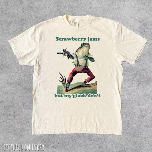 Comfort Colors Strawberry Jams But My Glock Don't Shirt , Funny Frog Meme Shirt, Funny Frog Shirt, Funny Meme Shirt