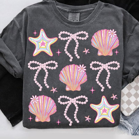 Comfort Colors Summer Clam Coquette T-Shirt, Summer Vibes Pink Clam Shirt, Summer Beach Shirt, Summer Clam Bow T-Shirt