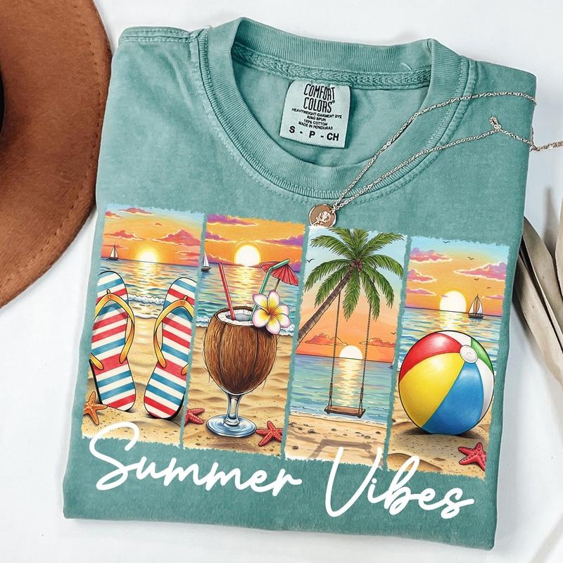 Comfort Colors Summer Vibes T-Shirt, Beach T-Shirt, Hello Summer Shirt, Summer Vacation Shirt, Gift Ideas