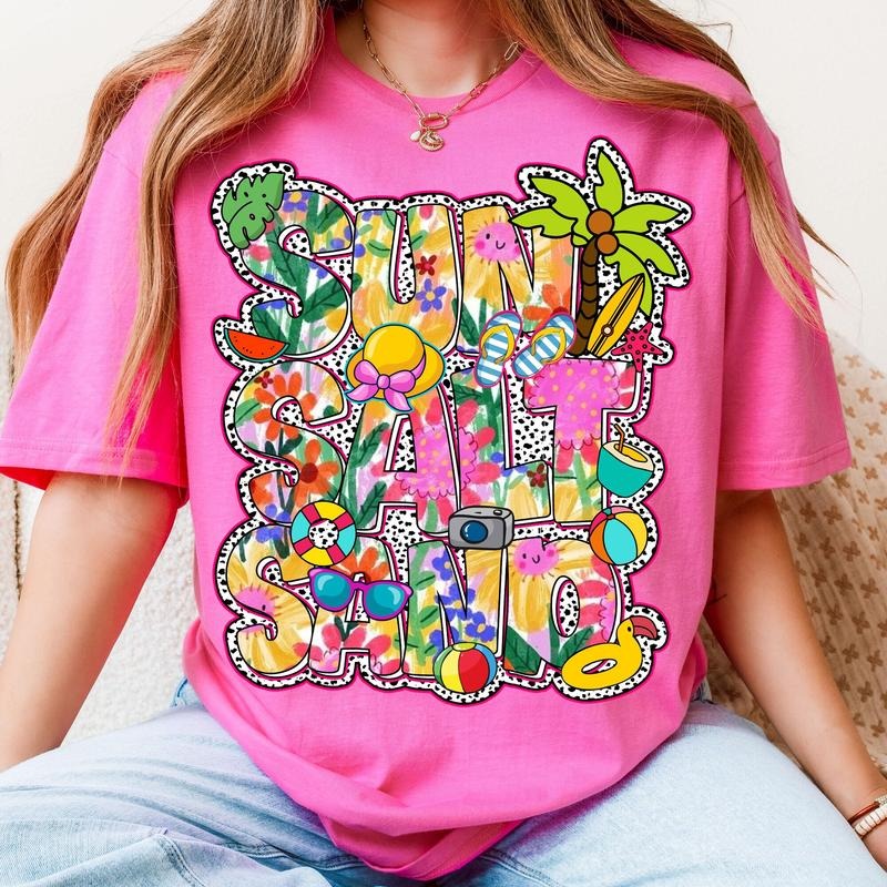 Comfort Colors Sun Salt Sand T-Shirt, Retro Summer T-Shirt, Beach T-Shirt, Preppy Summer Shirt, Summer Vibes Shirt, Beach Vibes T-Shirt