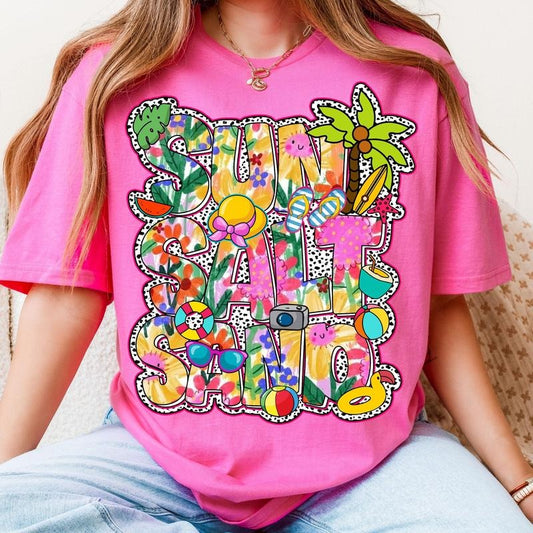 Comfort Colors Sun Salt Sand T-Shirt, Retro Summer T-Shirt, Beach T-Shirt, Preppy Summer Shirt, Summer Vibes Shirt, Beach Vibes T-Shirt