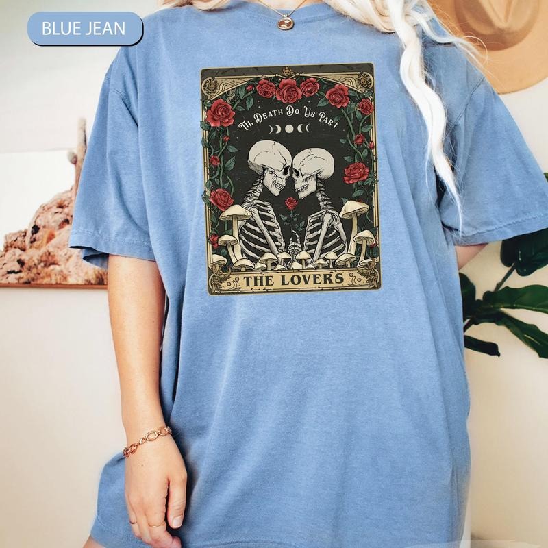 Comfort Colors The Lovers Tarot Card Shirt, Skeleton Lovers Shirt, Gothic Valentine Shirt, Couple Matching Shirt, Dark...
