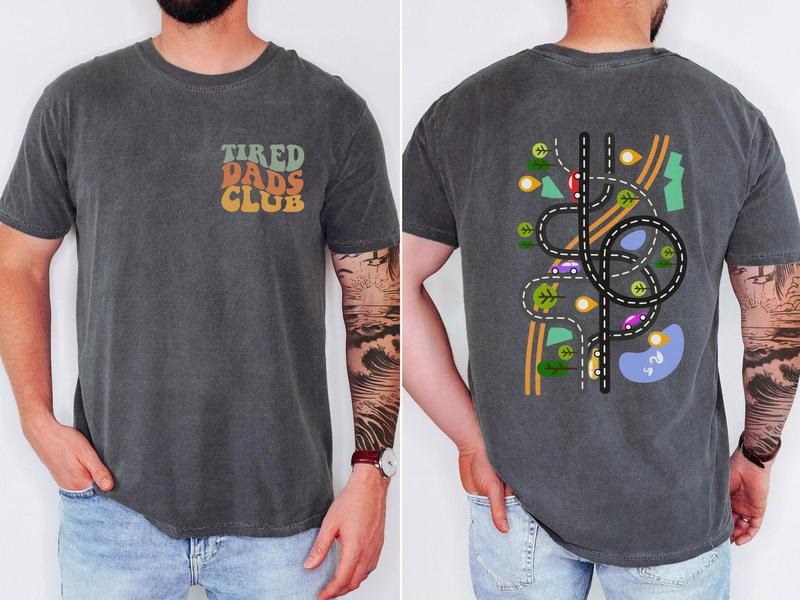 Comfort Colors Tired Dads Club Shirt, Cute Tired Dads Club Shirt, Play Cars On Dad's Back, Mat Road Car Race Track Shirt, Father's Day Gift