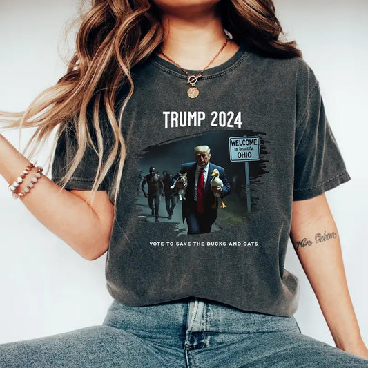 Comfort Colors Trump 2024 Duck Kitten Shirt, Cat Lady Springfield OH Shirt, Felon 2024 Unisex Vintage Style, Trump Cat Ohio Shirt, Republican Gift