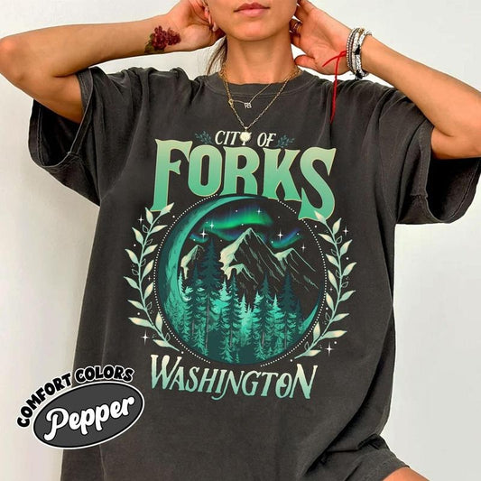 Comfort Colors Twilight City Of Forks T-Shirt, For Washington T-Shirt, Twilight Halloween Tee, New Moon Shirt, RainforesT-Shirt