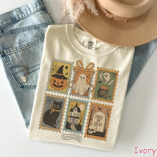 Comfort Colors Vintage Halloween Ghost Pumpkin Cat Shirt, Retro Ghost Shirt, Spooky Season, Women's Halloween Shirt, Fall Spooky Cat Shirt