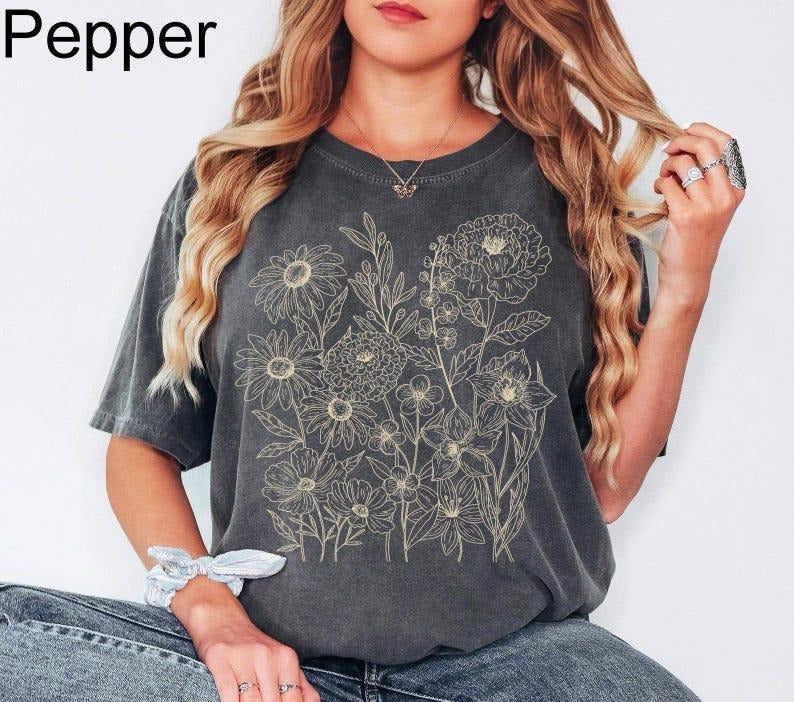 Comfort Colors Vintage Pressed Flowers Shirt Boho Cottagecore Tshirt Botanical Floral Tee Wildflowers T Shirt Gift for...