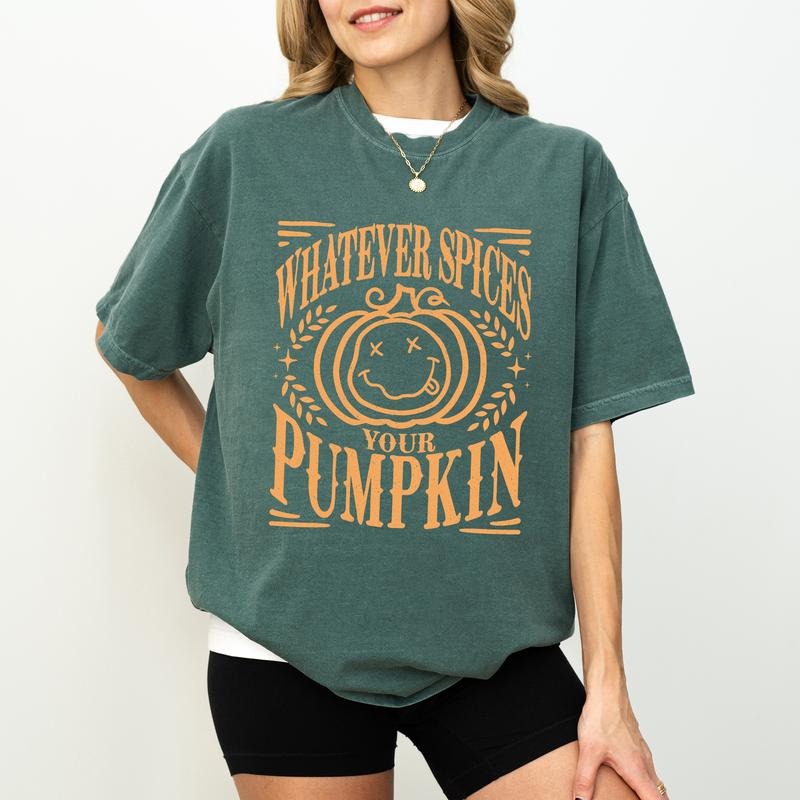 Comfort Colors Whatever Spices Your Pumpkin Shirt, Retro Fall Graphic Printed Tee, Retro Pumpkin Unhinged Shirt, Retro Autumn Vibes Shirt, Fall T-shirt For Women, Pumpkin Spice Shirt, Women's Top, Womenswear, Cotton Fabric Relaxed Fit Chic Style