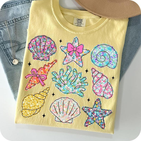 Comfort Colors Wildflower Seashell Clam Summer T-Shirt, Summer Vibes TShirt, Beach TShirt, Summer Vacation T-Shirt