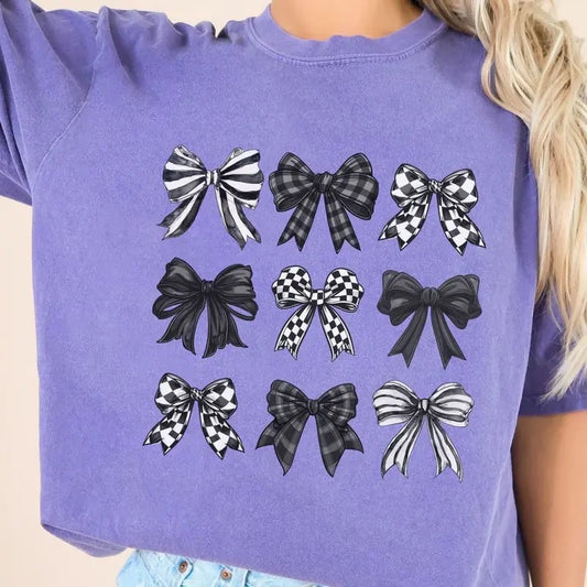 Comfort Colors Women's Coquette Bows Short Sleeve Casual Cotton Graphic T-Shirt - Womenswear Top Summer Shortsleeve