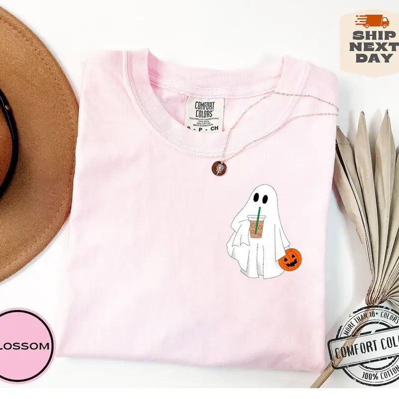 Comfort Colors Сute Ghost Coffee Shirt, Сute Little Ghost Iced Coffee t-shirt, Boo Ghost Shirt, Ghost Coffee Shirt, Halloween Coffee Lovers